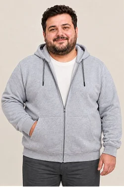 Erkek Battal Büyük Beden Üç İplik İçi Şardonlu Kapüşonlu Tam Fermuarlı Kışlık Sweatshirt - Gri Erkek Battal Büyük Beden Üç İplik İçi Şardonlu Kapüşonlu Tam Fermuarlı Kışlık Sweatshirt - Gri