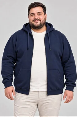 Erkek Battal Büyük Beden Üç İplik İçi Şardonlu Kapüşonlu Tam Fermuarlı Kışlık Sweatshirt - Lacivert Erkek Battal Büyük Beden Üç İplik İçi Şardonlu Kapüşonlu Tam Fermuarlı Kışlık Sweatshirt - Lacivert