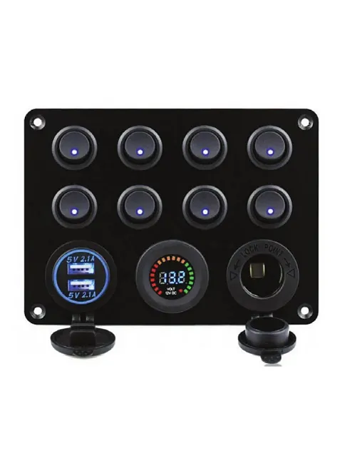 Switch Panel, 8 Anahtarlı, Voltmetre Ve Usb Şarjlı (7014) Switch Panel, 8 Anahtarlı, Voltmetre Ve Usb Şarjlı (7014)