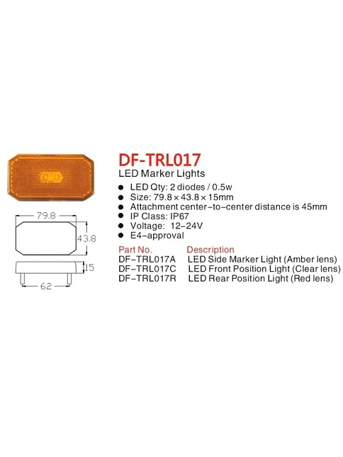 Römork Yan Etek Aydınlatma Lambası Led 12/24 Volt Çift (17039) Römork Yan Etek Aydınlatma Lambası Led 12/24 Volt Çift (17039)