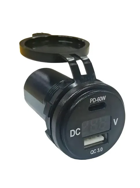 Usb + Type-c + Voltmetre 12-24v Şarj Soketi (7017c) Usb + Type-c + Voltmetre 12-24v Şarj Soketi (7017c)