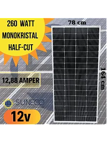 Suneco 260 W Half Cut Watt Monokristal Solar Güneş Paneli A Sınıf 12 Volt (19004a)