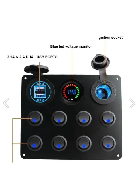 Switch Panel, 8 Anahtarlı, Voltmetre Ve Usb Şarjlı (7014) Switch Panel, 8 Anahtarlı, Voltmetre Ve Usb Şarjlı (7014)
