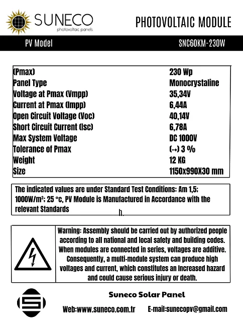 Suneco 230 Watt Half Cut Monokristal Solar Kare Güneş Paneli (19003a) Suneco 230 Watt Half Cut Monokristal Solar Kare Güneş Paneli (19003a)