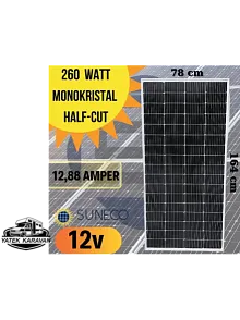 Suneco 260 W Half Cut Watt Monokristal Solar Güneş Paneli A Sınıf 12 Volt (19004a) Suneco 260 W Half Cut Watt Monokristal Solar Güneş Paneli A Sınıf 12 Volt (19004a)