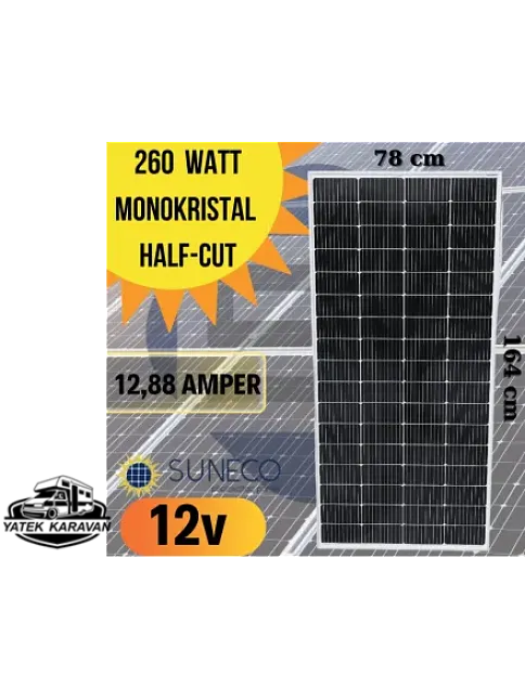 Suneco 260 W Half Cut Watt Monokristal Solar Güneş Paneli A Sınıf 12 Volt (19004a) Suneco 260 W Half Cut Watt Monokristal Solar Güneş Paneli A Sınıf 12 Volt (19004a)
