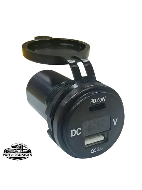 Usb + Type-c + Voltmetre 12-24v Şarj Soketi (7017c) Usb + Type-c + Voltmetre 12-24v Şarj Soketi (7017c)