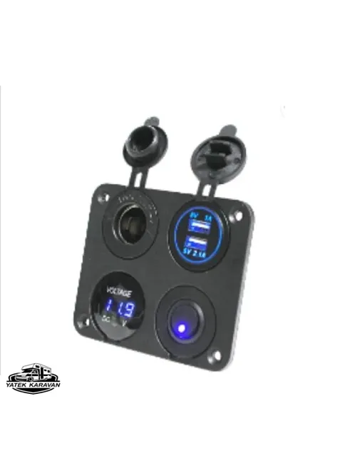 Usb Şarj Soketi Voltmetre Çakmaklık On Of Düğmeli (7019) Usb Şarj Soketi Voltmetre Çakmaklık On Of Düğmeli (7019)
