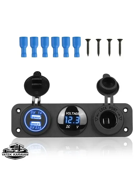 Usb Voltmetre Şarj Soketi 3'lü Set (7018) Usb Voltmetre Şarj Soketi 3'lü Set (7018)