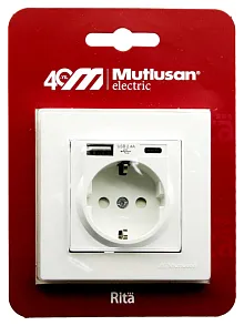 Mutlusan Rita Serisi Beyaz Type-c Usb Şarj Çıkışlı Topraklı Priz (6012a) Mutlusan Rita Serisi Beyaz Type-c Usb Şarj Çıkışlı Topraklı Priz (6012a)