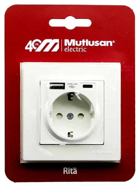 Mutlusan Rita Serisi Beyaz Type-c Usb Şarj Çıkışlı Topraklı Priz (6012a)