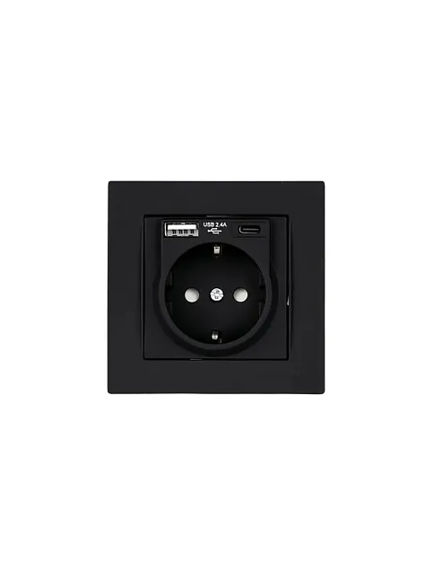 Mutlusan Rita Serisi Siyah Type-c Usb Şarj Çıkışlı Topraklı Priz (6012b)